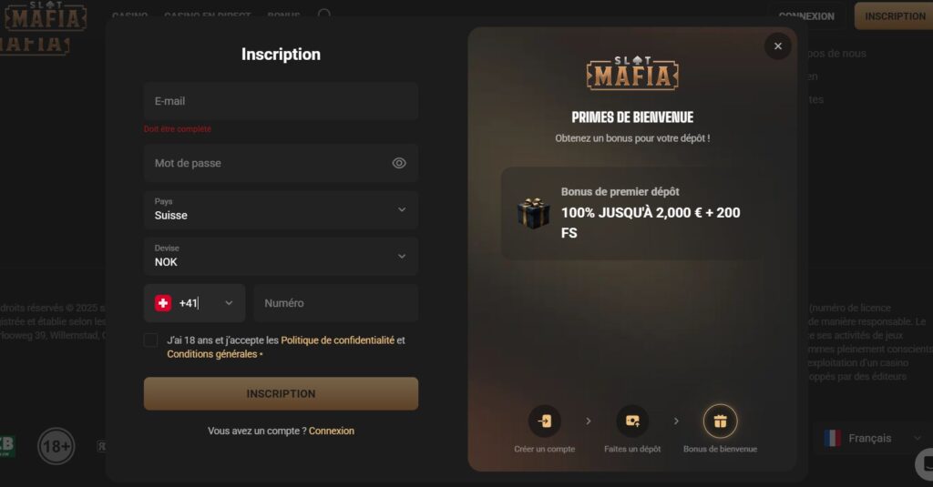 inscription-1024x535 Avis Slot Mafia Casino Crypto : Bonus 15000€ + 350FS | 2025