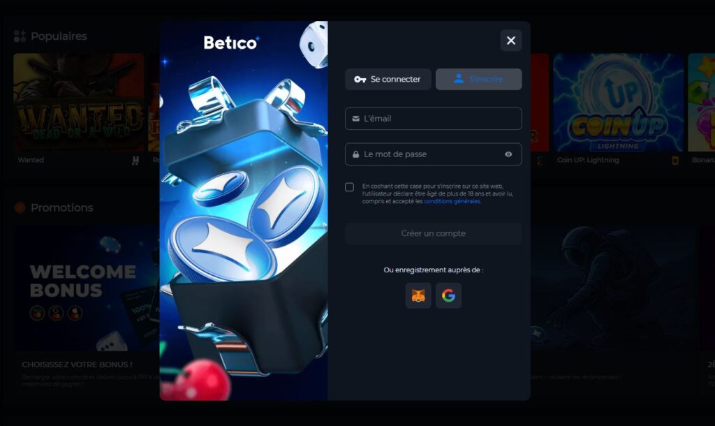 inscription-2-1024x610 Avis Betico Casino Crypto : jusqu’à 13500 USDT + 90FS | 2025
