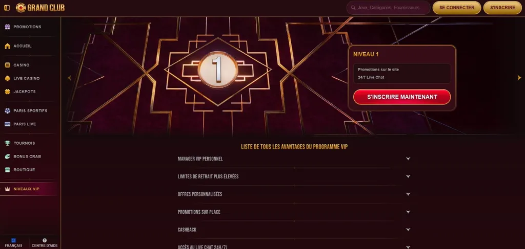VIP-1-1024x487 Grand Club Casino Avis 2025 - Bonus 500€ + 200FS + 1BC