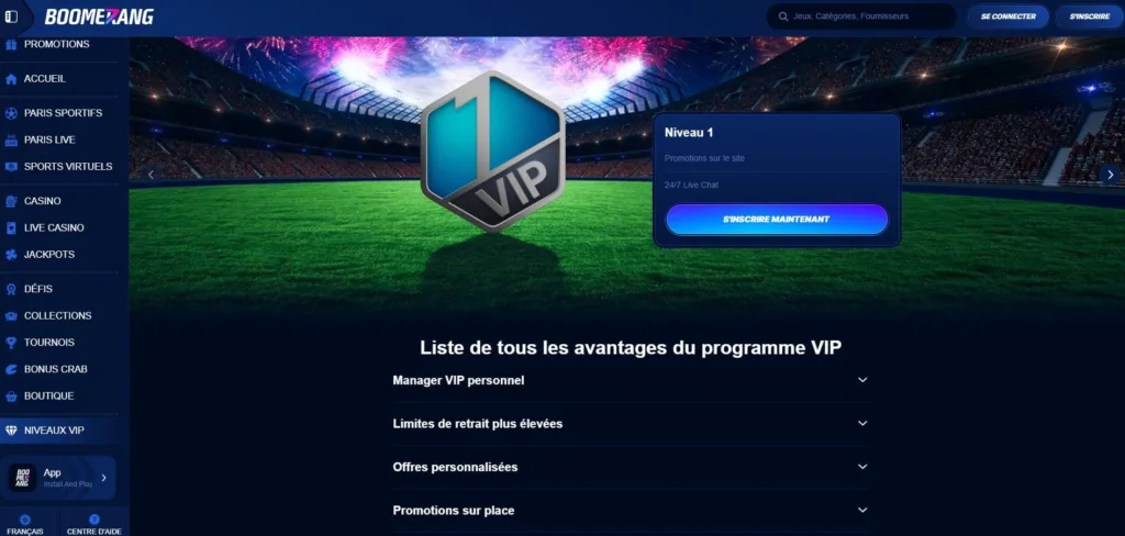 VIP-4-1024x488 Boomerang Bet Casino Avis 2025 - Bonus jusqu’à 500€ + 200 FS