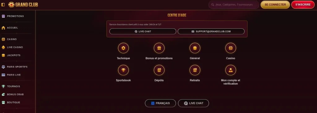 aide-1024x367 Grand Club Bookmaker Crypto - Mon Avis Complet en 2025