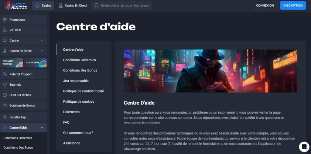 centre-daide-1024x507 Lucky Hunter Casino Avis 2025 – Bonus 25 000 CAD + 350 TG