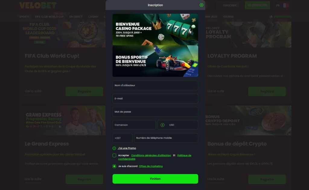inscription-1024x631 Avis VeloBet Bookmaker Crypto : Ma Revue Complète en 2025
