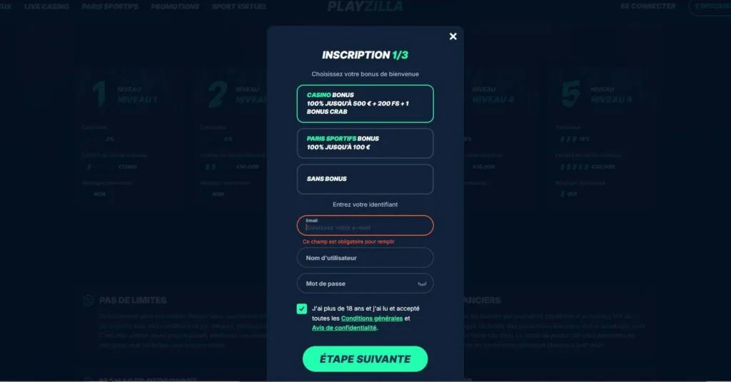 inscription-4-1024x536 Playzilla Casino Avis : Crypto, Bonus 500€ + 200FS | 2025