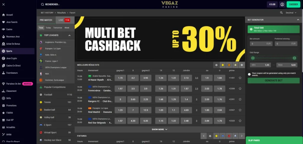 accueil-sports-5-1024x489 Vegaz Casino Avis 2025 : Bonus jusqu’à 1000 € Sans Wagering