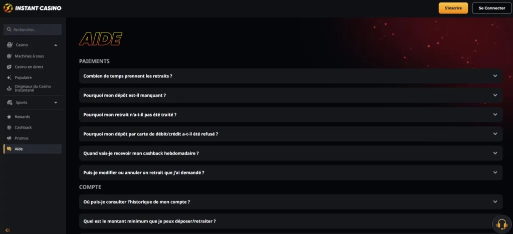 aide-1-1024x468 Instant Casino Avis 2025 - Bonus jusqu'à 7 500 € + Cashback