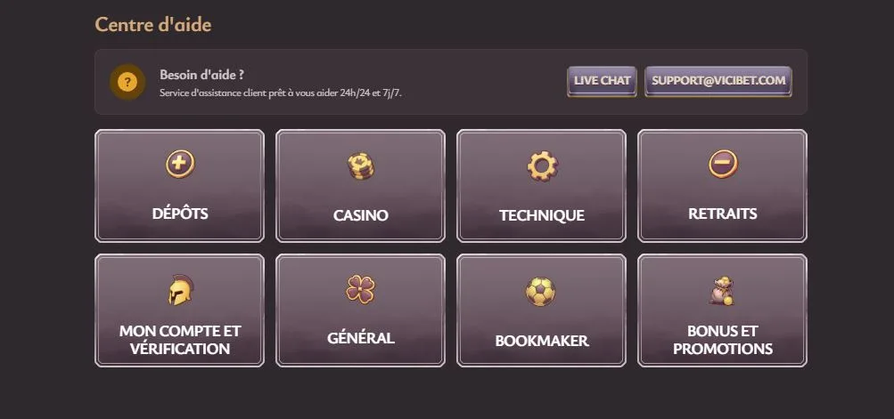 aide-3 Vicibet Casino Avis 2025 : Bonus 3 000 € + 300 FS + 1 BC