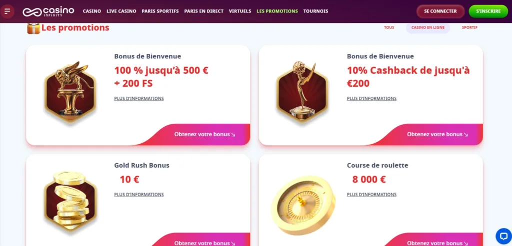 bonus-2-1024x493 CasinoInfinity Avis 2025 : Bonus 500€ + 200FS | Test Complet