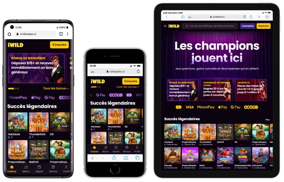 Mobile iWild Casino Avis 2025 : Bonus jusqu'à 4 000 € + 400 FS