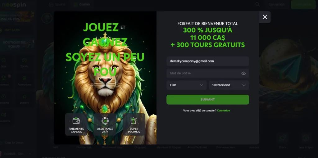 inscription-6-1024x509 Neospin Casino Avis 2025 : Bonus jusqu’à 7000 € / 11000 CAD