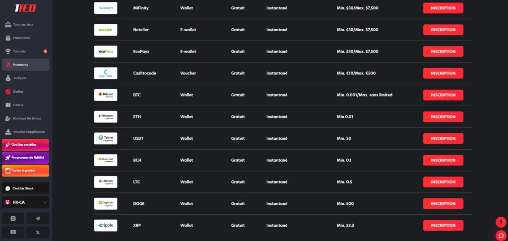paiements-1024x486 Avis 1Red Casino 2025 : Bonus jusqu’à 3 000 € / 5 000 CAD