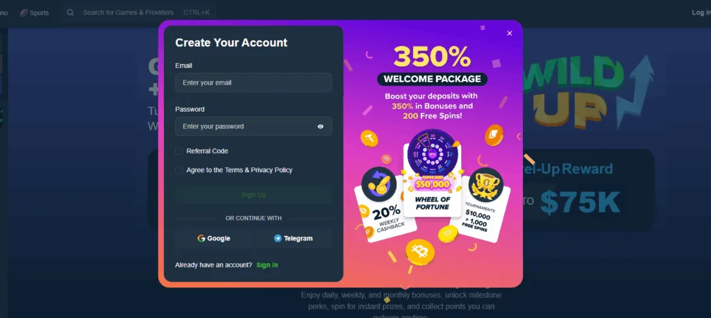 inscription-1024x458 Wild.io Casino Avis 2025 : Test Complet Bonus & Jeux Crypto