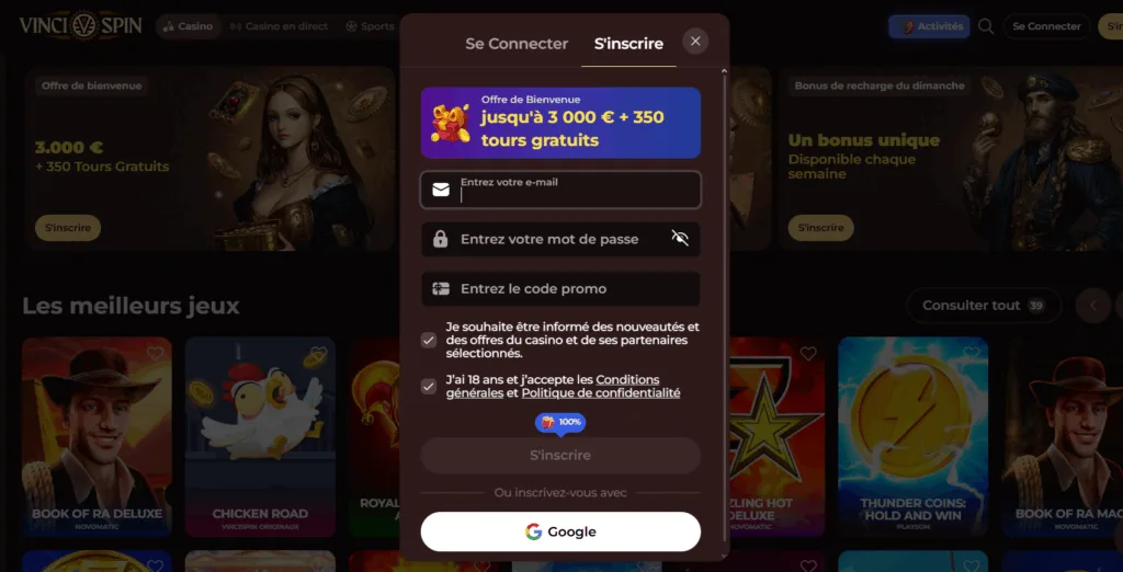 inscription-4-1024x522 VinciSpin Casino 2025 : mon avis sur ce casino crypto