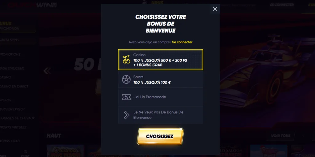 inscription-2-1024x510 Avis QuickWin Casino : bonus jusqu’à 500 € + 200 FS + 1 bc