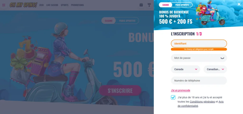 inscription-4-1024x482 OhMySpin Casino avis 2026 : Ma revue sur ce casino crypto