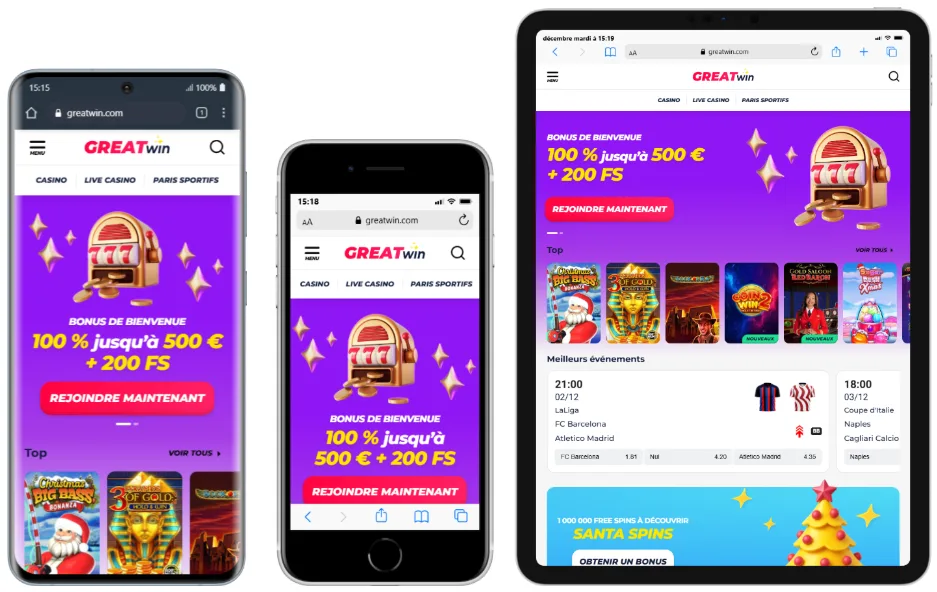 mobile-1 Avis GreatWin Casino : Test et bonus jusqu’à 500 € + 200 FS