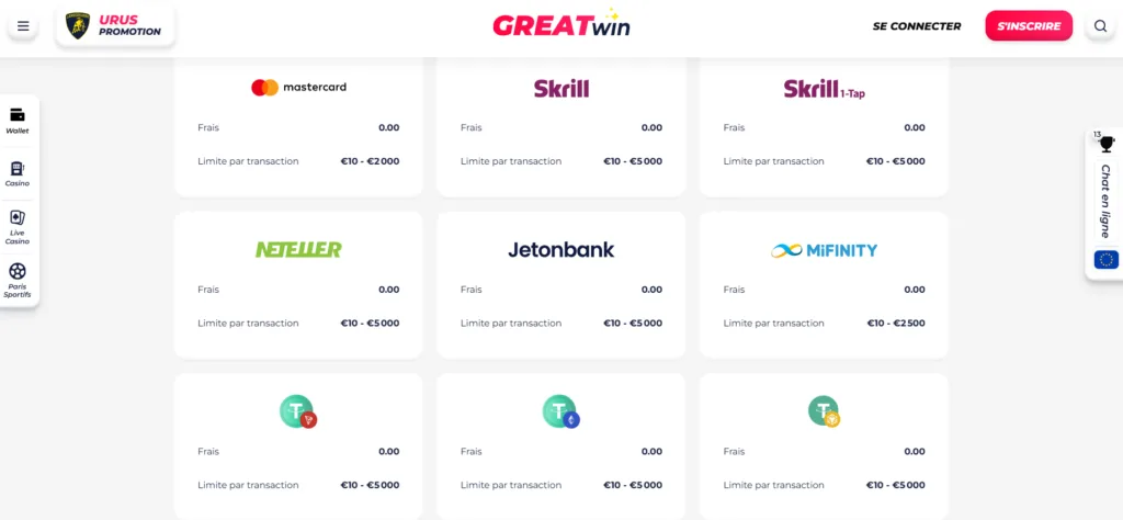 paiement-2-1024x474 Avis GreatWin Casino : Test et bonus jusqu’à 500 € + 200 FS