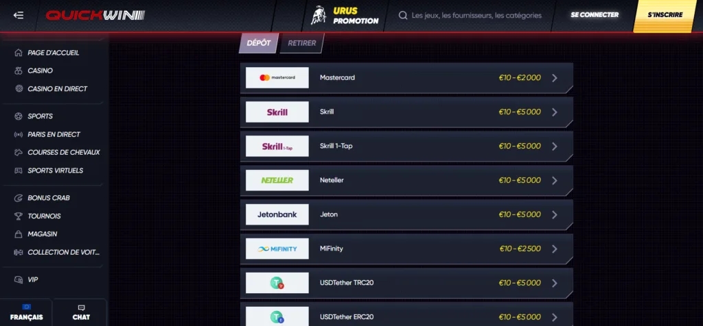 paiement-3-1024x476 Avis QuickWin Casino : bonus jusqu’à 500 € + 200 FS + 1 bc