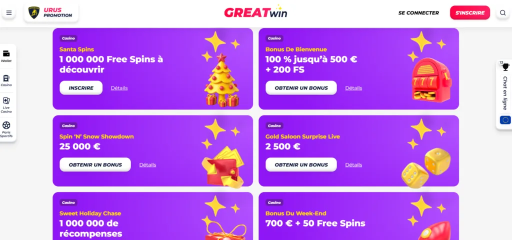 promos-1024x480 Avis GreatWin Casino : Test et bonus jusqu’à 500 € + 200 FS