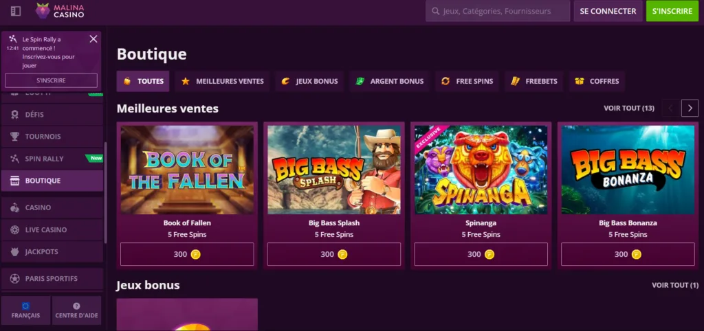 boutique-2-1024x482 Malina Casino Avis 2026 : Bonus 500 € + 200FS + 1 bonus crab