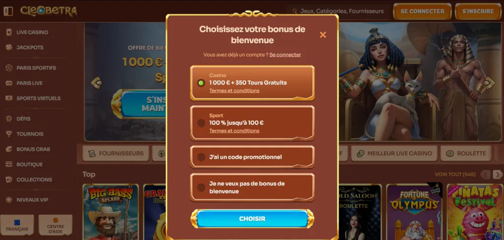 inscription-1-1024x488 Cleobetra Casino Avis 2026 : Bonus jusqu’à 1 000 € + 350 FS
