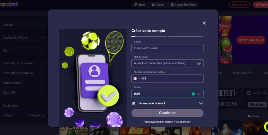 inscription-10-1024x516 Opabet Casino Avis 2026 : Revue et bonus jusqu’à 500 €