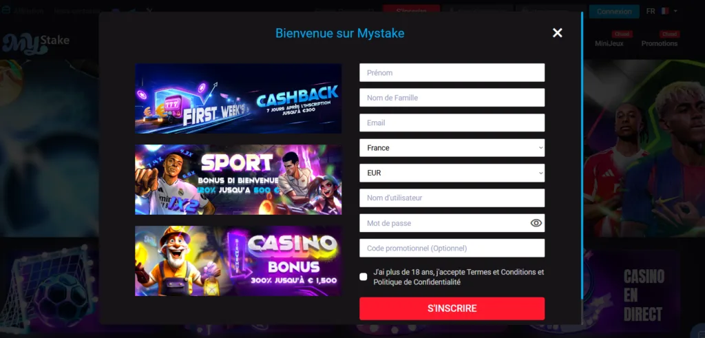 inscription-2-1024x491 Avis MyStake Casino 2026 : bonus de 300 % jusqu’à 1 500 €/$
