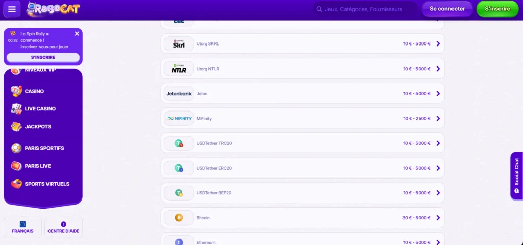 paiements-1024x479 Avis Robocat Casino 2026 : Bonus 500 € + 200 + 1 bonus crab