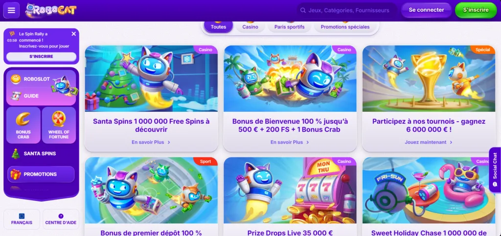 promos-1024x483 Avis Robocat Casino 2026 : Bonus 500 € + 200 + 1 bonus crab