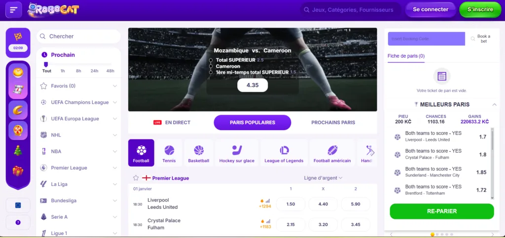 sports-1024x483 Avis Robocat Casino 2026 : Bonus 500 € + 200 + 1 bonus crab