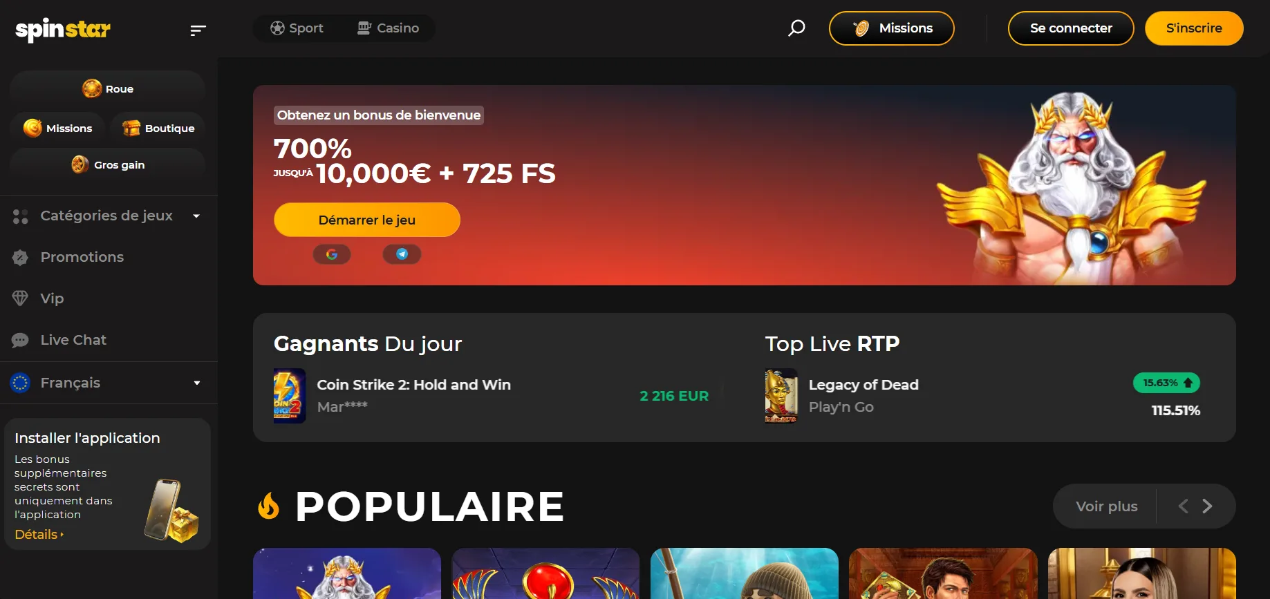 spinstar casino accueil